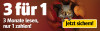 Werbebanner mit rotem Hintergrund und Eichhoernchen: 3-für-1 Angebot – 3 Monate lesen, nur 1 zahlen. Button Jetzt sichern!