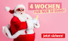 Überraschter Weihnachtsmann mit Sonnenbrille und Smartphone präsentiert das Angebot: 4 Wochen für nur 10 Euro. Jetzt sichern!